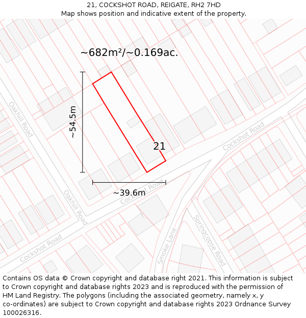 21, COCKSHOT ROAD, REIGATE, RH2 7HD: Plot and title map