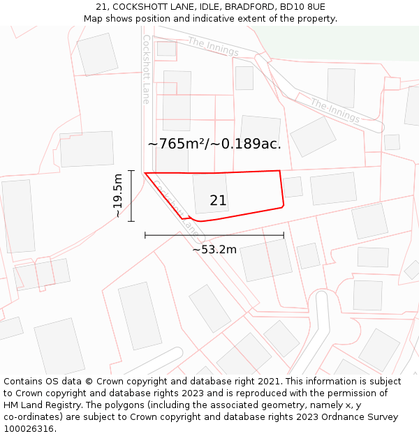 21, COCKSHOTT LANE, IDLE, BRADFORD, BD10 8UE: Plot and title map