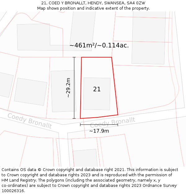 21, COED Y BRONALLT, HENDY, SWANSEA, SA4 0ZW: Plot and title map