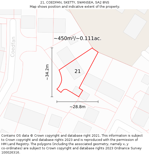 21, COEDFAN, SKETTY, SWANSEA, SA2 8NS: Plot and title map