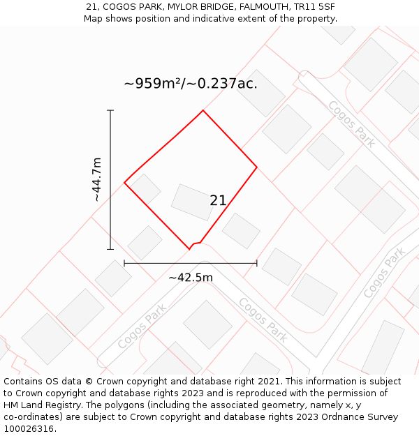 21, COGOS PARK, MYLOR BRIDGE, FALMOUTH, TR11 5SF: Plot and title map