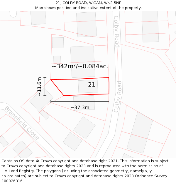 21, COLBY ROAD, WIGAN, WN3 5NP: Plot and title map