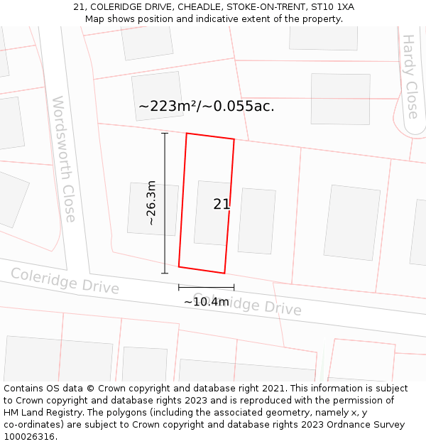 21, COLERIDGE DRIVE, CHEADLE, STOKE-ON-TRENT, ST10 1XA: Plot and title map