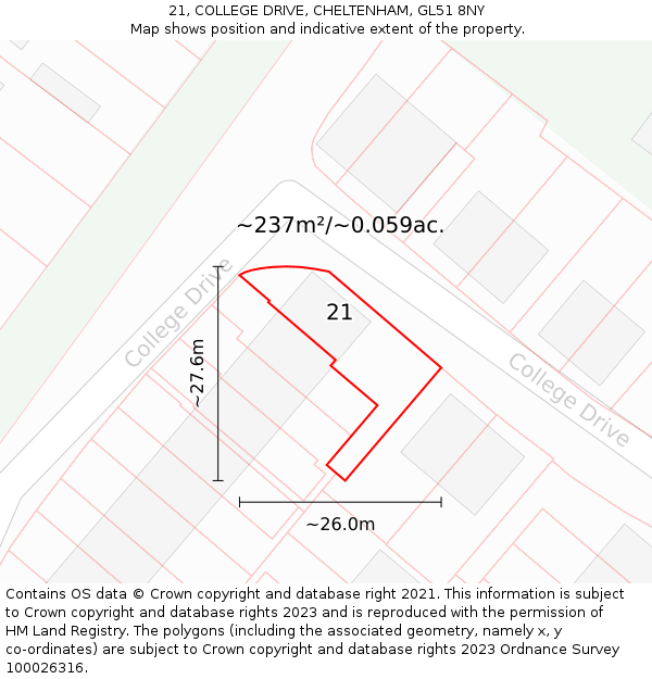 21, COLLEGE DRIVE, CHELTENHAM, GL51 8NY: Plot and title map