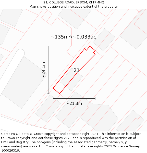 21, COLLEGE ROAD, EPSOM, KT17 4HQ: Plot and title map