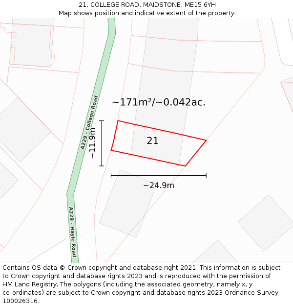21, COLLEGE ROAD, MAIDSTONE, ME15 6YH: Plot and title map