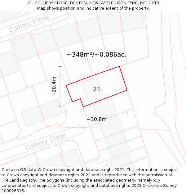 21, COLLIERY CLOSE, BENTON, NEWCASTLE UPON TYNE, NE12 9TR: Plot and title map