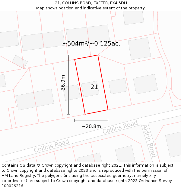 21, COLLINS ROAD, EXETER, EX4 5DH: Plot and title map