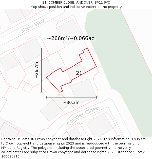 21, COMBER CLOSE, ANDOVER, SP11 6YQ: Plot and title map