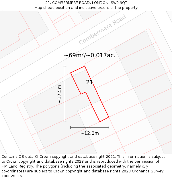 21, COMBERMERE ROAD, LONDON, SW9 9QT: Plot and title map