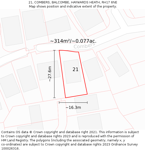 21, COMBERS, BALCOMBE, HAYWARDS HEATH, RH17 6NE: Plot and title map