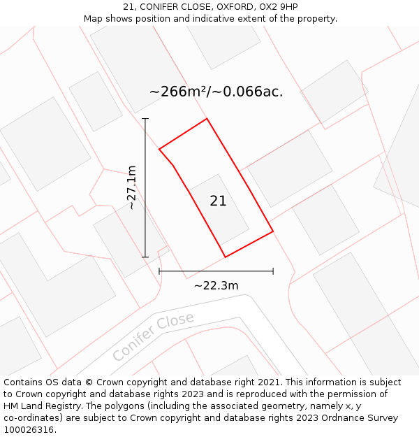 21, CONIFER CLOSE, OXFORD, OX2 9HP: Plot and title map