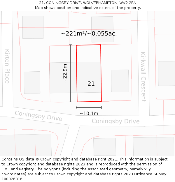 21, CONINGSBY DRIVE, WOLVERHAMPTON, WV2 2RN: Plot and title map