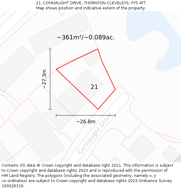 21, CONNAUGHT DRIVE, THORNTON-CLEVELEYS, FY5 4FT: Plot and title map