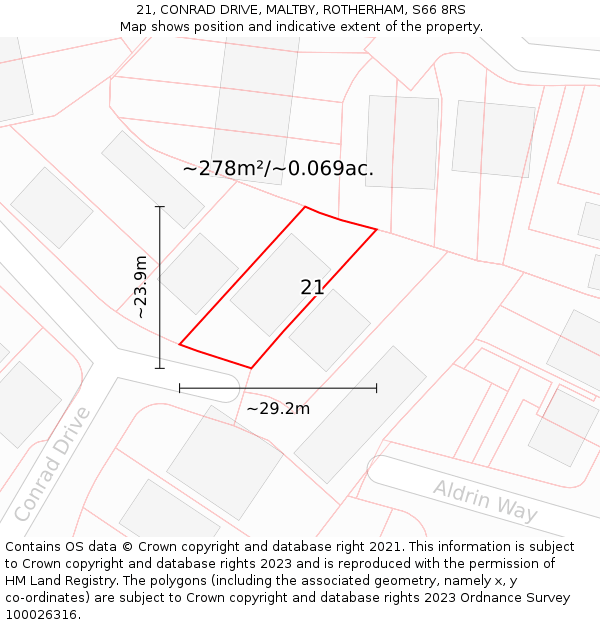 21, CONRAD DRIVE, MALTBY, ROTHERHAM, S66 8RS: Plot and title map