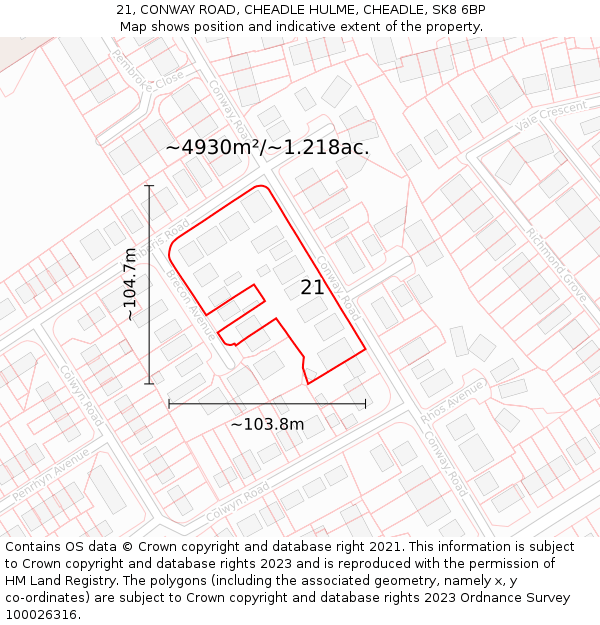 21, CONWAY ROAD, CHEADLE HULME, CHEADLE, SK8 6BP: Plot and title map