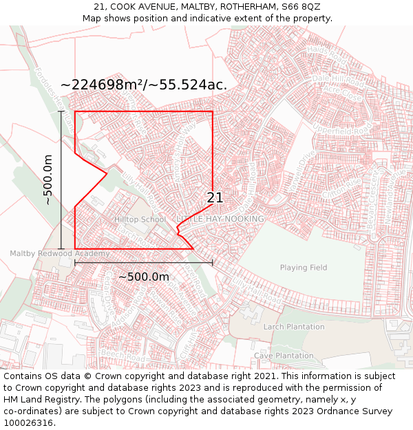 21, COOK AVENUE, MALTBY, ROTHERHAM, S66 8QZ: Plot and title map