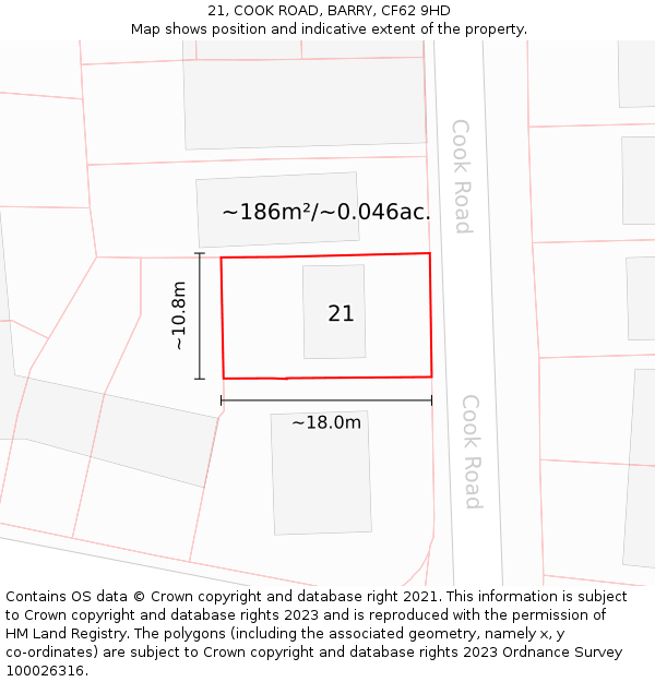 21, COOK ROAD, BARRY, CF62 9HD: Plot and title map