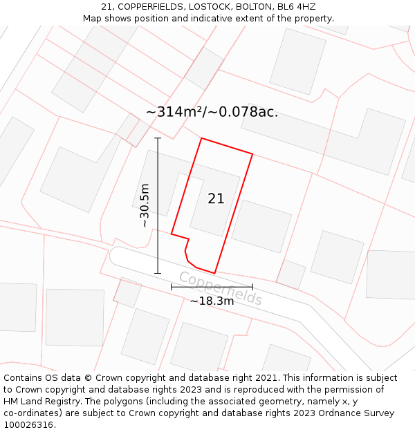 21, COPPERFIELDS, LOSTOCK, BOLTON, BL6 4HZ: Plot and title map