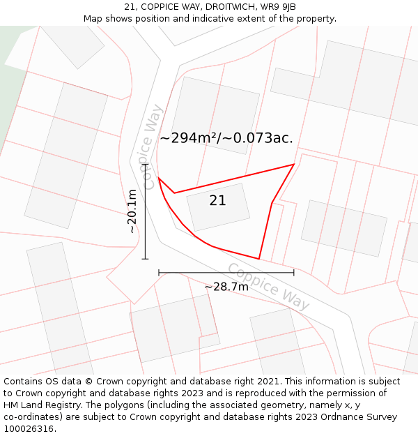 21, COPPICE WAY, DROITWICH, WR9 9JB: Plot and title map