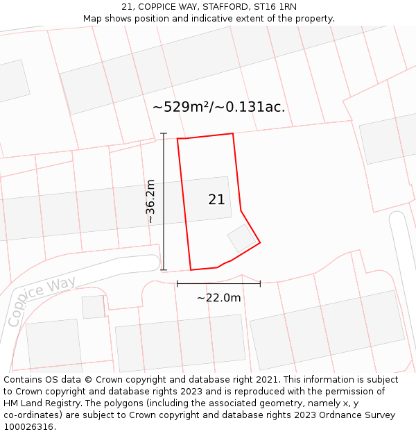 21, COPPICE WAY, STAFFORD, ST16 1RN: Plot and title map