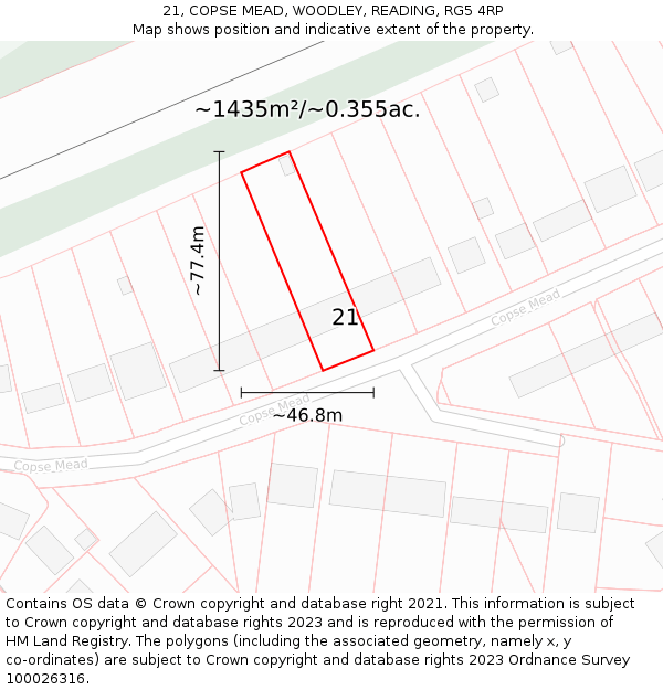21, COPSE MEAD, WOODLEY, READING, RG5 4RP: Plot and title map