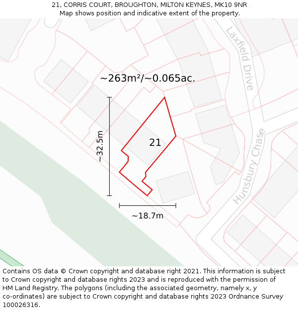 21, CORRIS COURT, BROUGHTON, MILTON KEYNES, MK10 9NR: Plot and title map