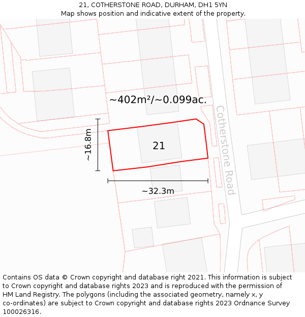 21, COTHERSTONE ROAD, DURHAM, DH1 5YN: Plot and title map