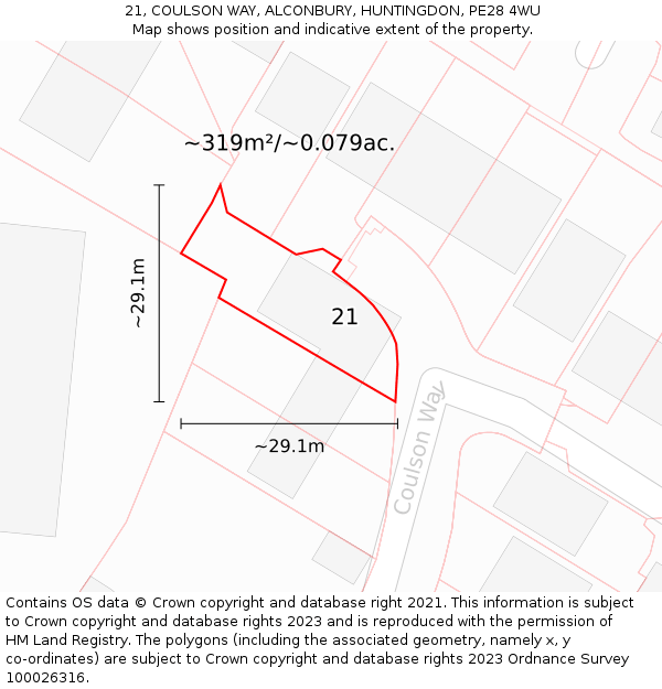 21, COULSON WAY, ALCONBURY, HUNTINGDON, PE28 4WU: Plot and title map