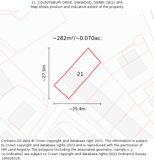 21, COUNTISBURY DRIVE, OAKWOOD, DERBY, DE21 2PA: Plot and title map