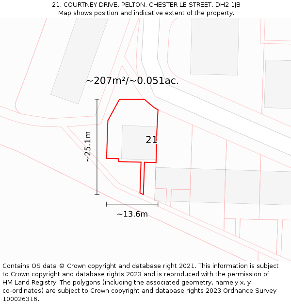 21, COURTNEY DRIVE, PELTON, CHESTER LE STREET, DH2 1JB: Plot and title map