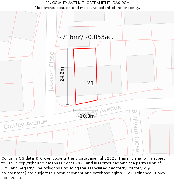 21, COWLEY AVENUE, GREENHITHE, DA9 9QA: Plot and title map