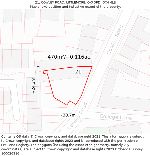 21, COWLEY ROAD, LITTLEMORE, OXFORD, OX4 4LE: Plot and title map