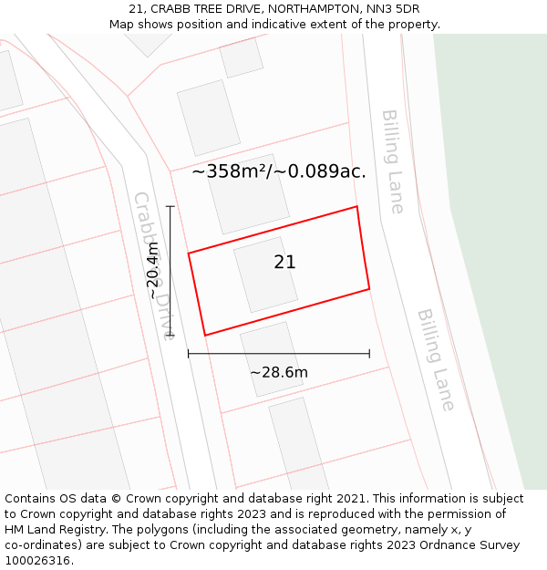 21, CRABB TREE DRIVE, NORTHAMPTON, NN3 5DR: Plot and title map