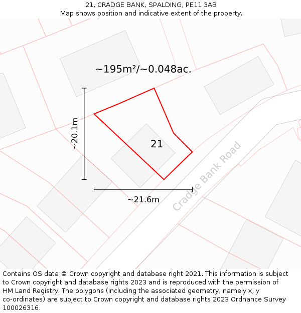 21, CRADGE BANK, SPALDING, PE11 3AB: Plot and title map