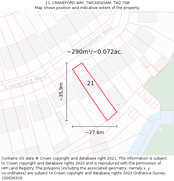 21, CRANEFORD WAY, TWICKENHAM, TW2 7SB: Plot and title map