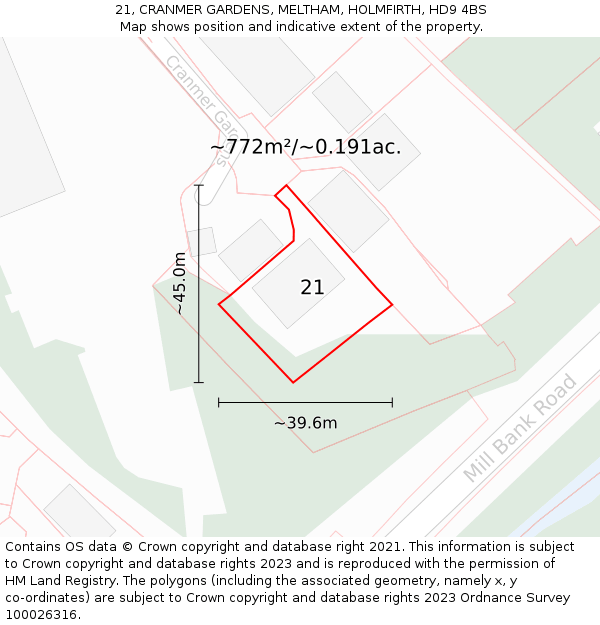 21, CRANMER GARDENS, MELTHAM, HOLMFIRTH, HD9 4BS: Plot and title map