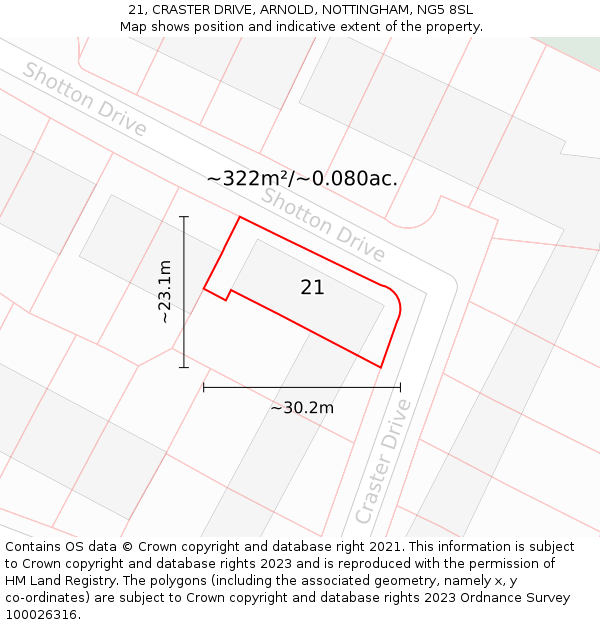 21, CRASTER DRIVE, ARNOLD, NOTTINGHAM, NG5 8SL: Plot and title map