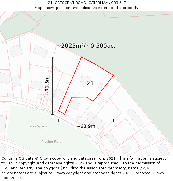 21, CRESCENT ROAD, CATERHAM, CR3 6LE: Plot and title map