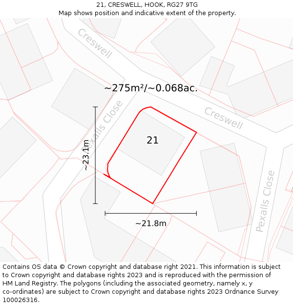 21, CRESWELL, HOOK, RG27 9TG: Plot and title map