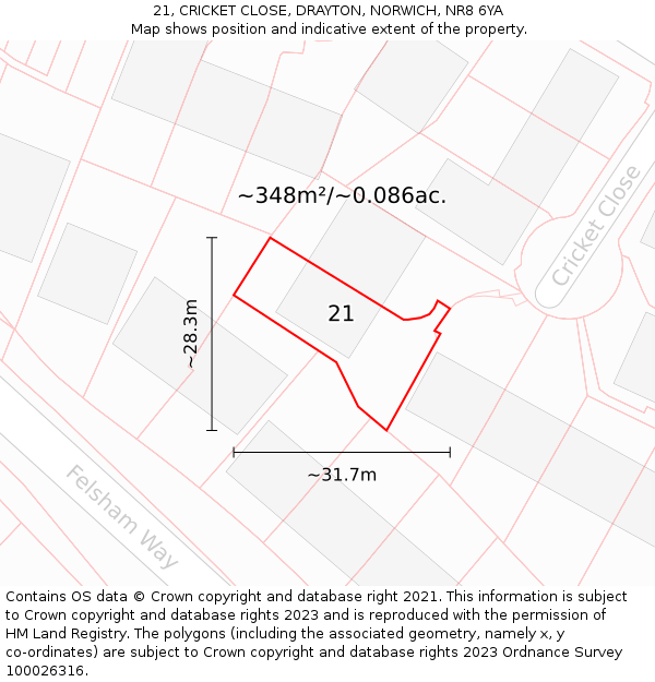 21, CRICKET CLOSE, DRAYTON, NORWICH, NR8 6YA: Plot and title map