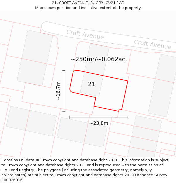 21, CROFT AVENUE, RUGBY, CV21 1AD: Plot and title map