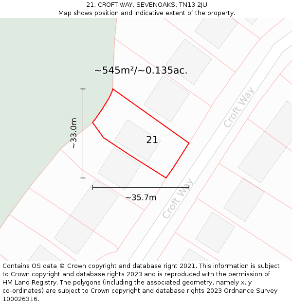 21, CROFT WAY, SEVENOAKS, TN13 2JU: Plot and title map