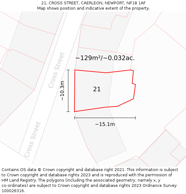 21, CROSS STREET, CAERLEON, NEWPORT, NP18 1AF: Plot and title map