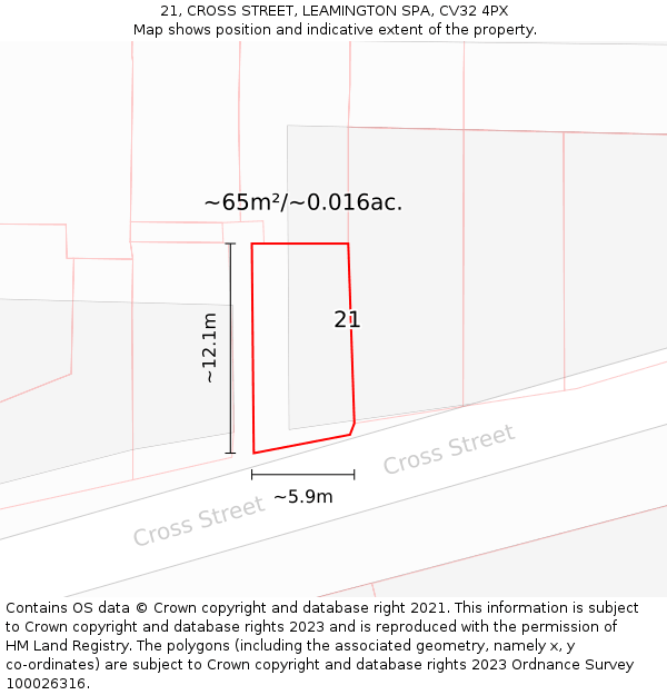 21, CROSS STREET, LEAMINGTON SPA, CV32 4PX: Plot and title map