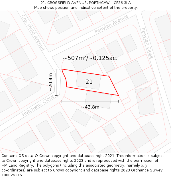 21, CROSSFIELD AVENUE, PORTHCAWL, CF36 3LA: Plot and title map