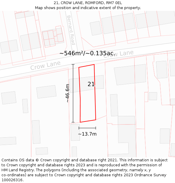 21, CROW LANE, ROMFORD, RM7 0EL: Plot and title map