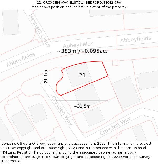 21, CROXDEN WAY, ELSTOW, BEDFORD, MK42 9FW: Plot and title map