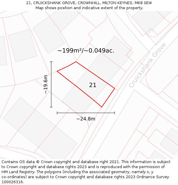 21, CRUICKSHANK GROVE, CROWNHILL, MILTON KEYNES, MK8 0EW: Plot and title map