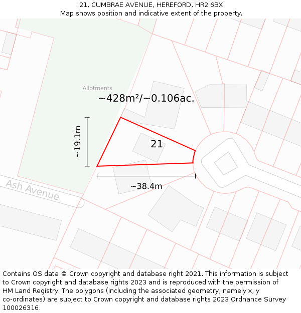 21, CUMBRAE AVENUE, HEREFORD, HR2 6BX: Plot and title map